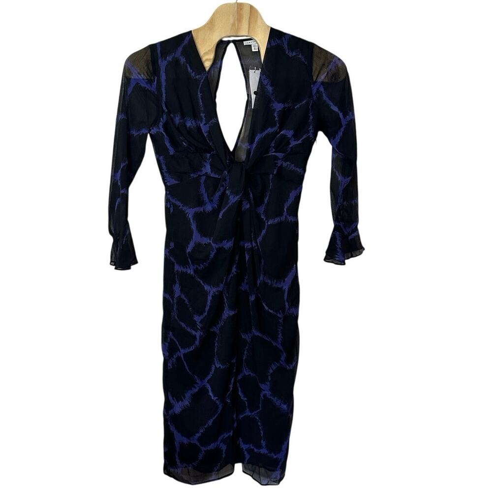 Topshop NWT Sheer Lined Woven Knot‎ Front Plunge Occasion Midi Dress Size 12